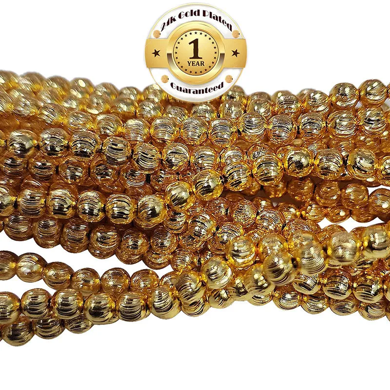 100 Pcs. Pkg. 22k Gold Plated Beads Long lasting plating, Diamond Cut  in size about 5 mm, Round shape