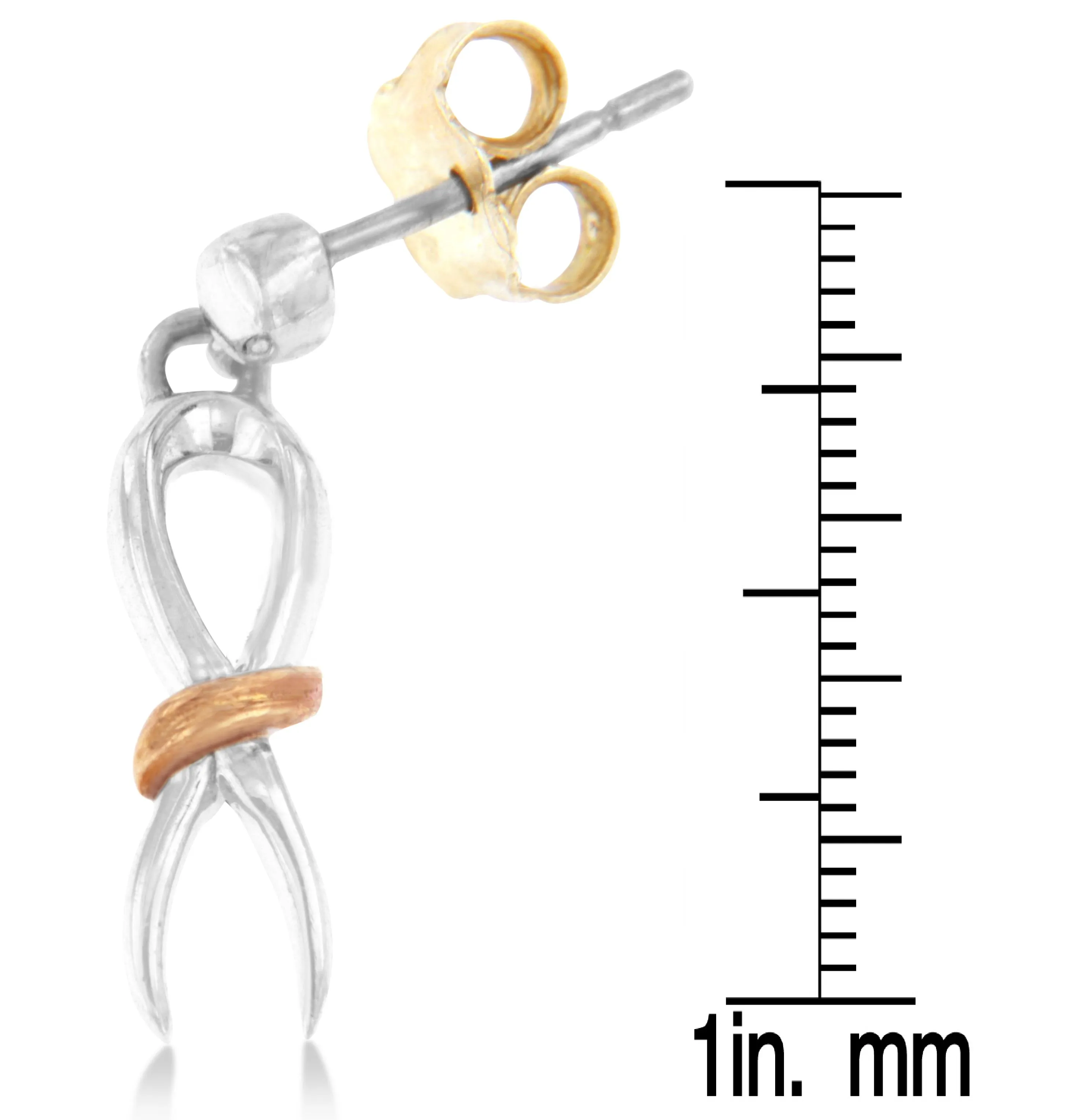 10K Two-Toned Gold Flash Plated .925 Sterling Silver Awareness Ribbon Dangle Earrings