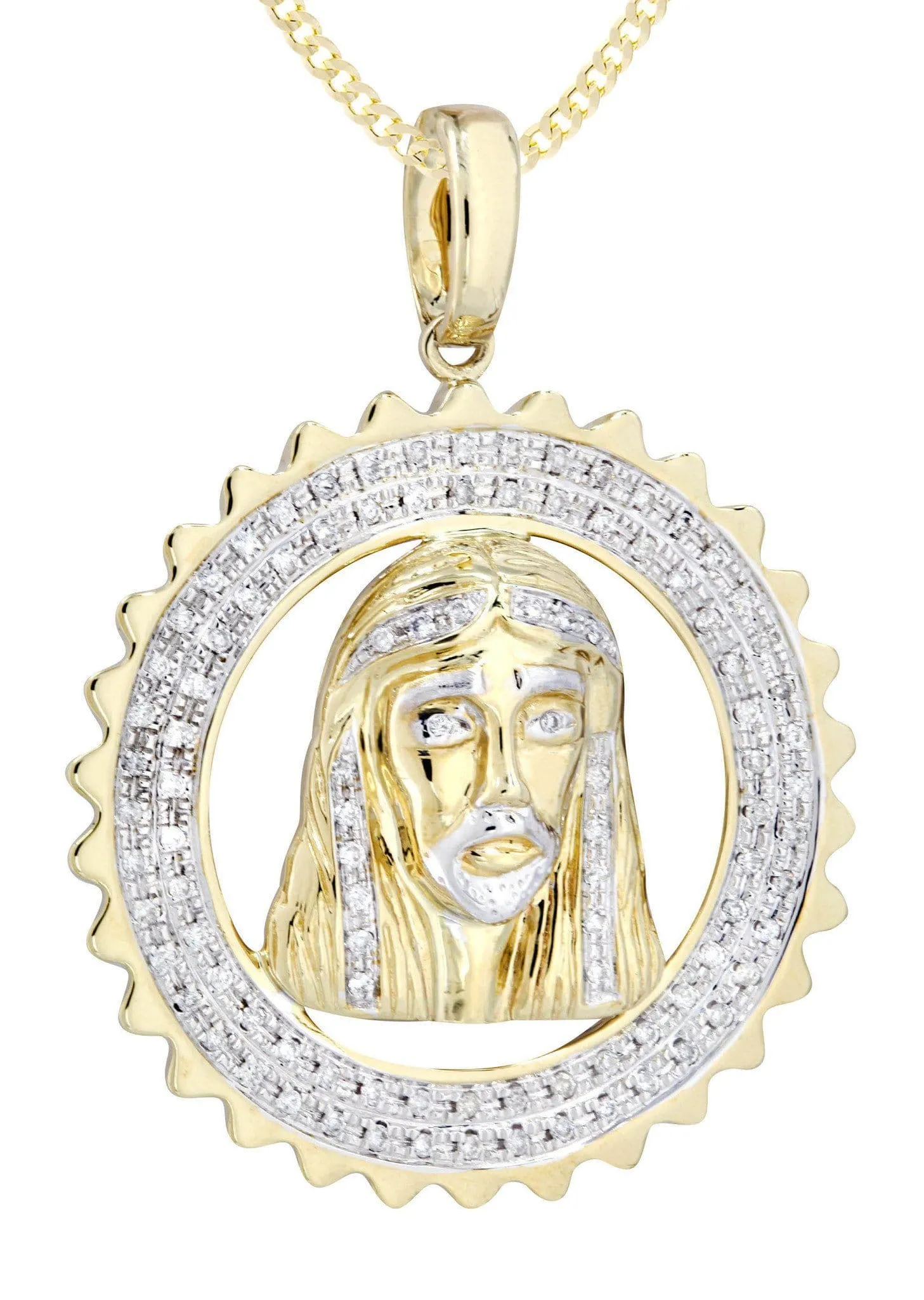 10K Yellow Gold Jesus Head Diamond Necklace  | 0.6 Carats