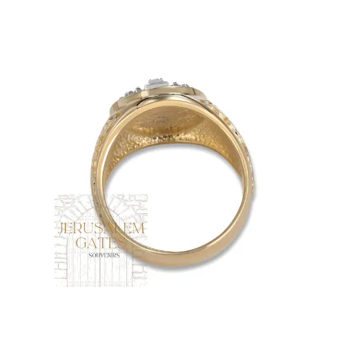 14K Gold With Diamond & Enamel Jerusalem Cross Men’s Ring