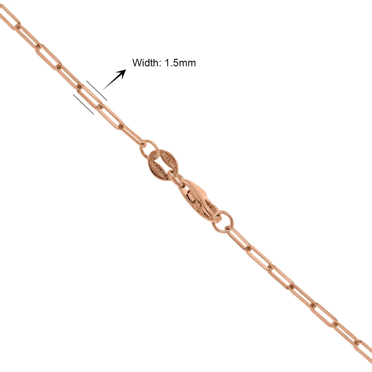 14K Pink Gold 1.5Mm Dainty Paperclip Necklace With Lobster Clasp - 16 Inch