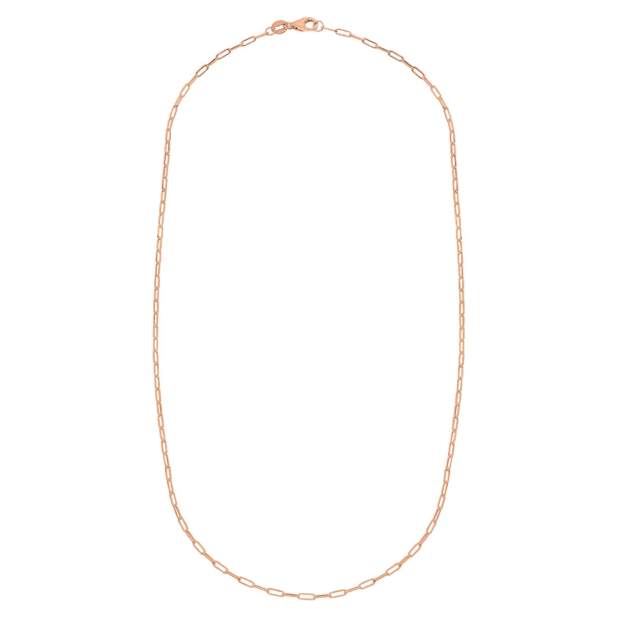 14K Pink Gold 1.5Mm Dainty Paperclip Necklace With Lobster Clasp - 16 Inch