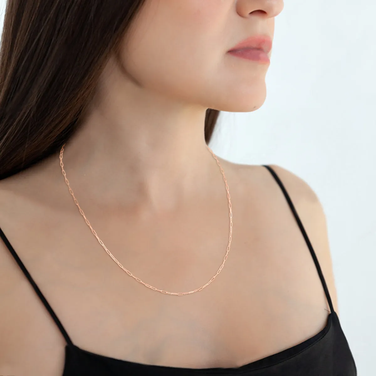 14K Pink Gold 1.5Mm Dainty Paperclip Necklace With Lobster Clasp - 16 Inch