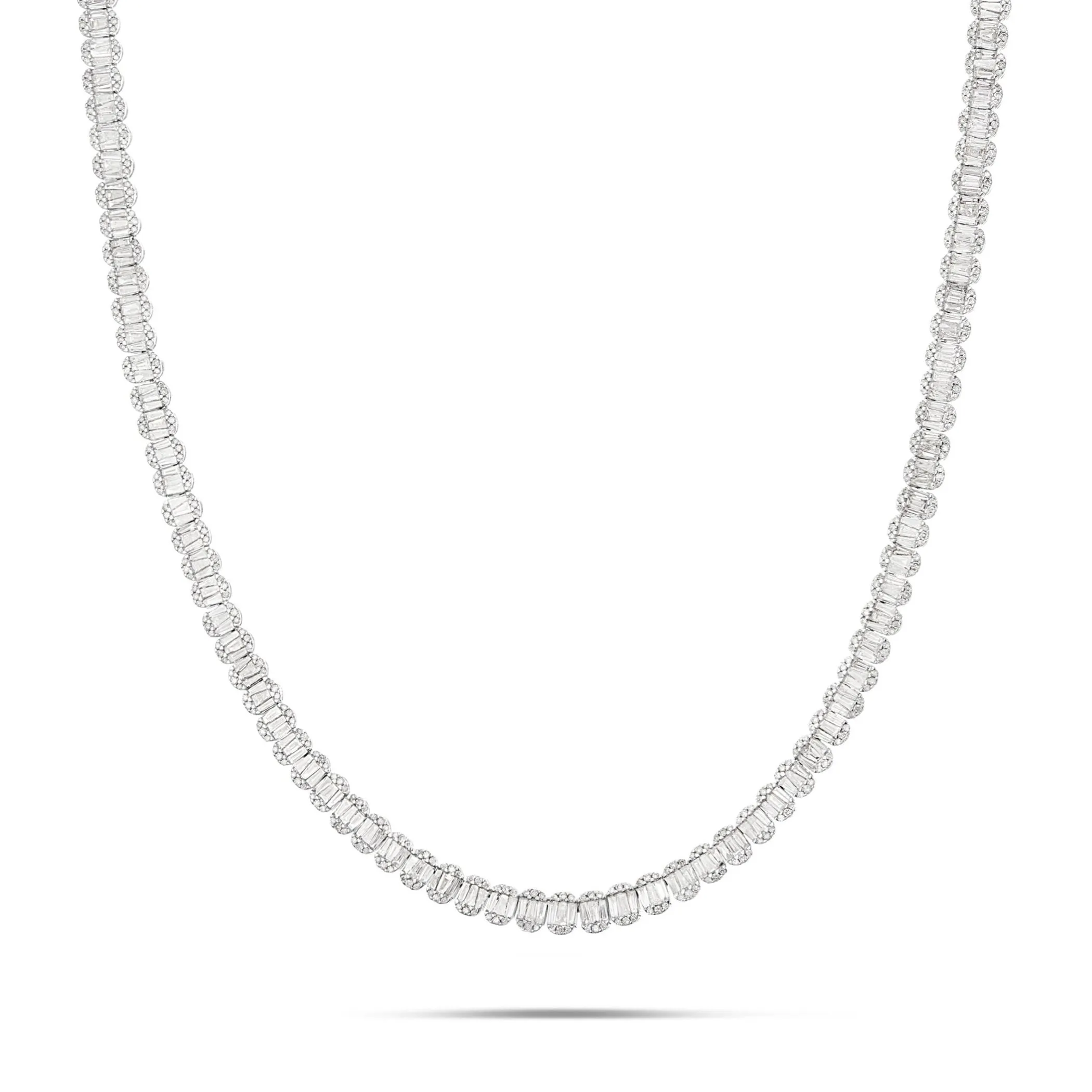 14K White Gold 21.5ctw Baguette Diamond Chain