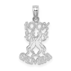 14K White Gold Polished Textured Finish 100% Zodiac GEMINI Charm Pendant