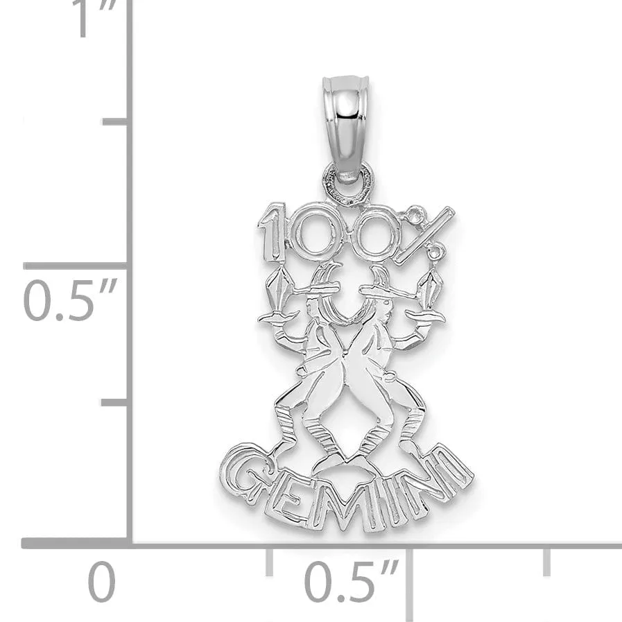 14K White Gold Polished Textured Finish 100% Zodiac GEMINI Charm Pendant