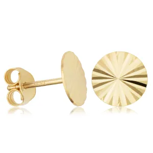 14k Yellow Gold 8mm Diamond-Cut Disc Stud Earrings Minimalist Jewelry