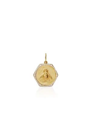 14K Yellow Gold Diamond Halo Bee Hexagon Charm