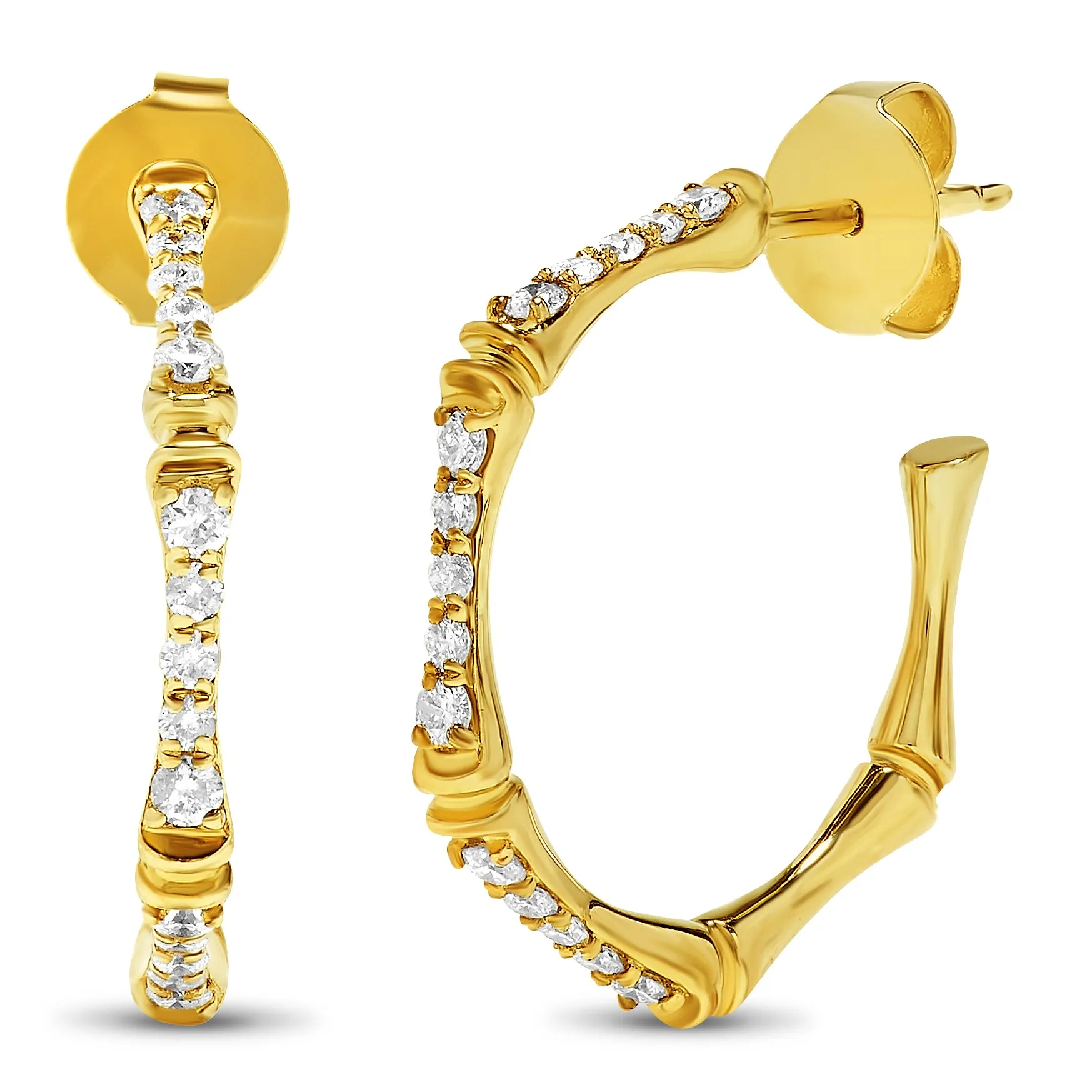 14k Yellow Gold Diamond Hoop Earrings, Birthstone of April (1/2ct, L-M, I2-I3)