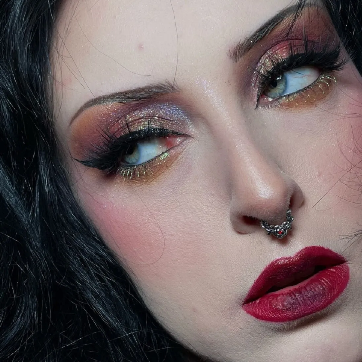 16G Vintage Rose Red CZ Septum Ring