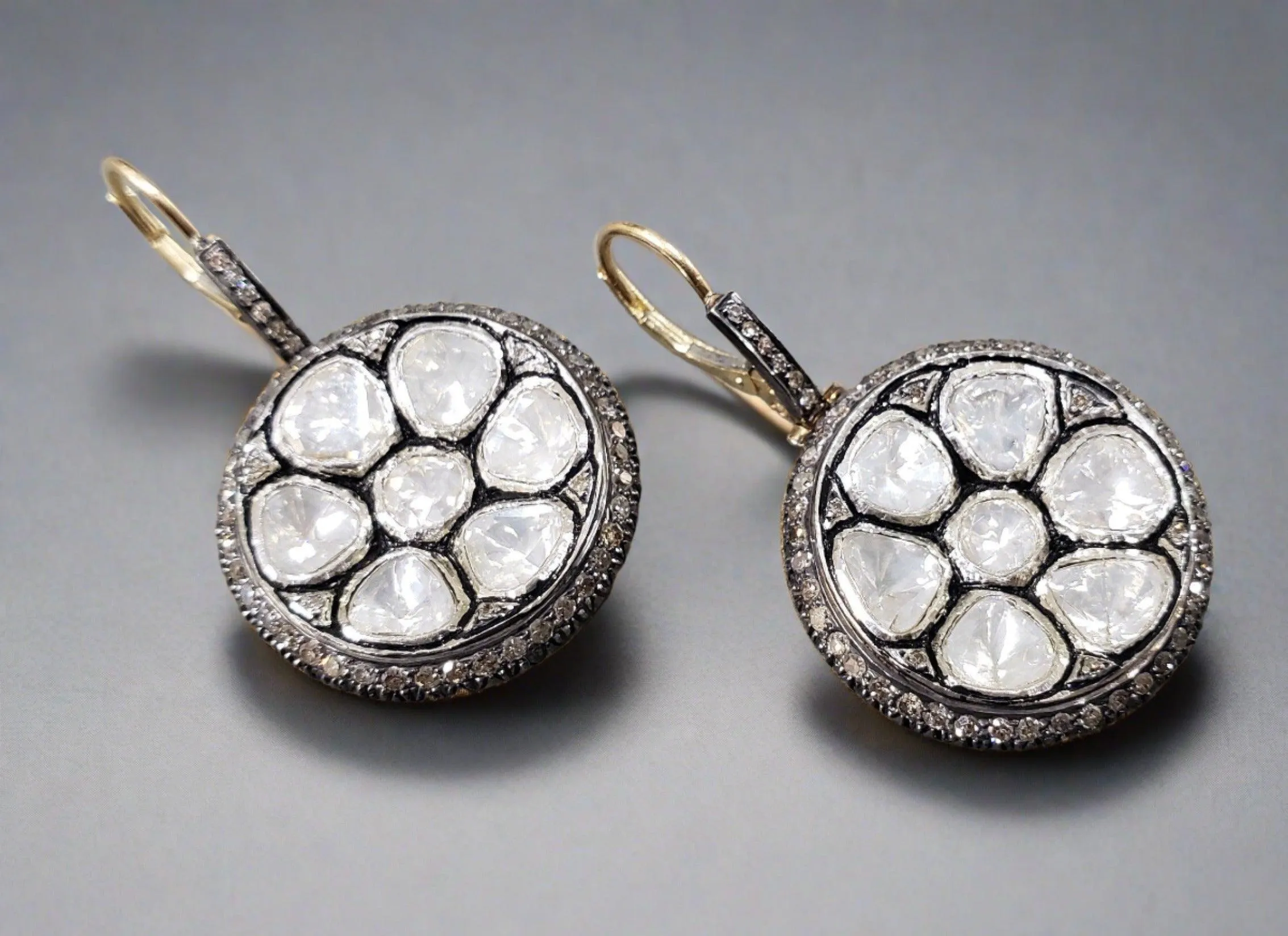 18k Gold & Silver - Diamond Polki Earrings For Women