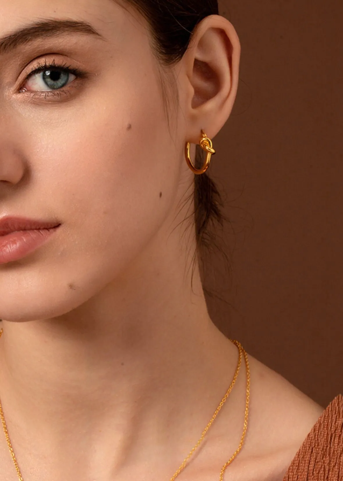 18K Gold Plate Knot Hoop Earrings