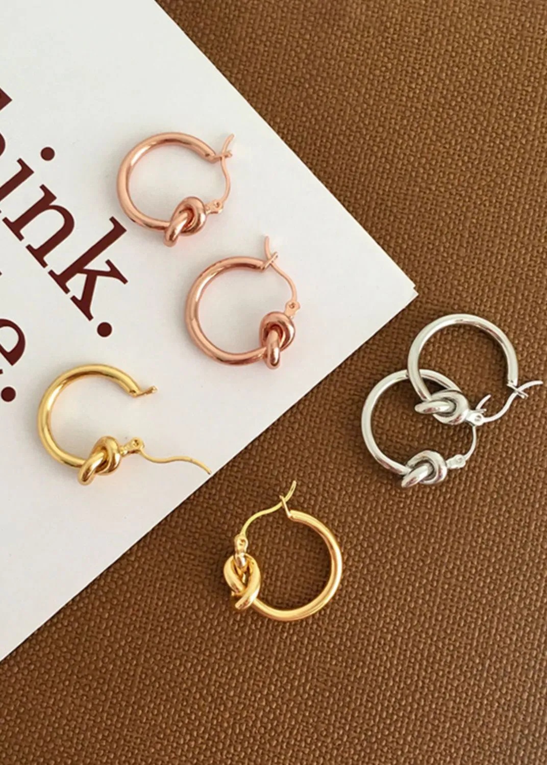 18K Gold Plate Knot Hoop Earrings