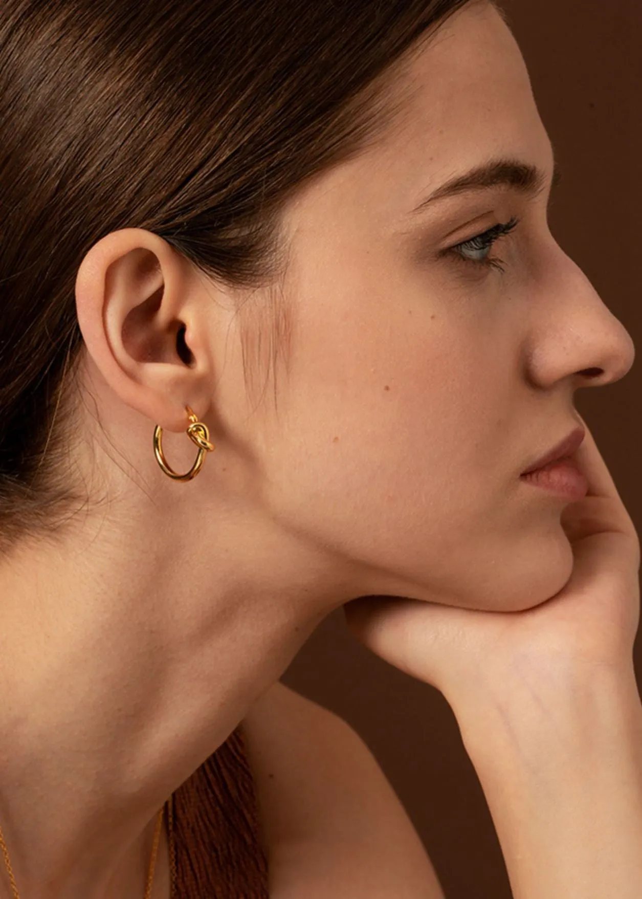18K Gold Plate Knot Hoop Earrings