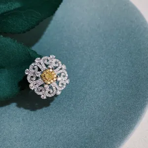 18K Yellow Gold and White Gold Yellow Diamond Ring