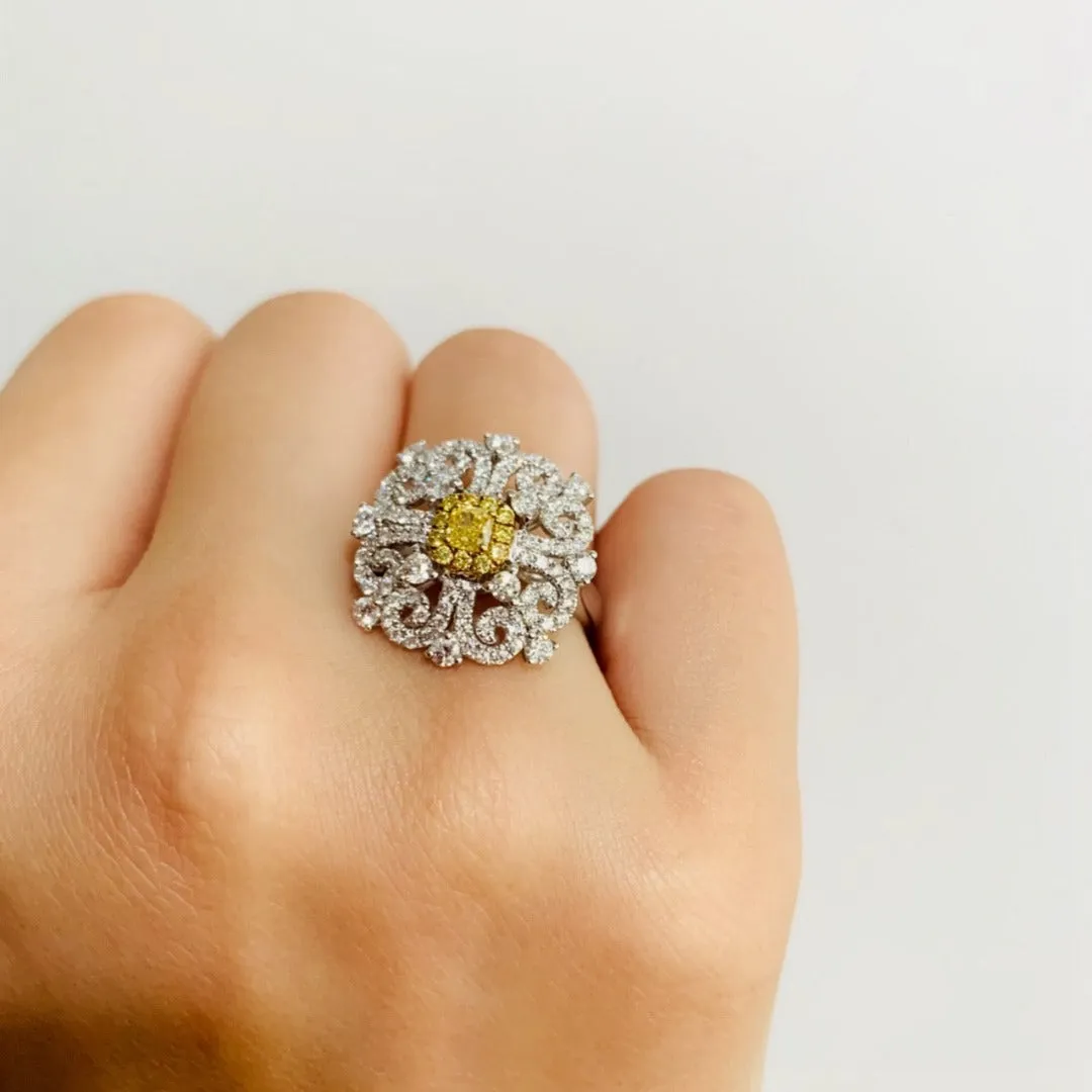 18K Yellow Gold and White Gold Yellow Diamond Ring