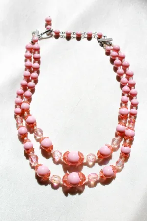 1950s Pink Glass Bead Necklace