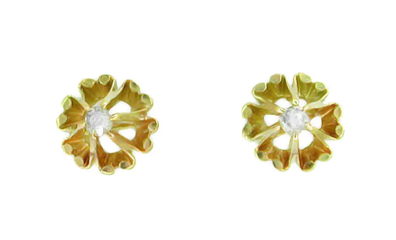 1960's Yellow Gold Buttercup Diamond Stud Earrings