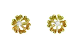 1960's Yellow Gold Buttercup Diamond Stud Earrings