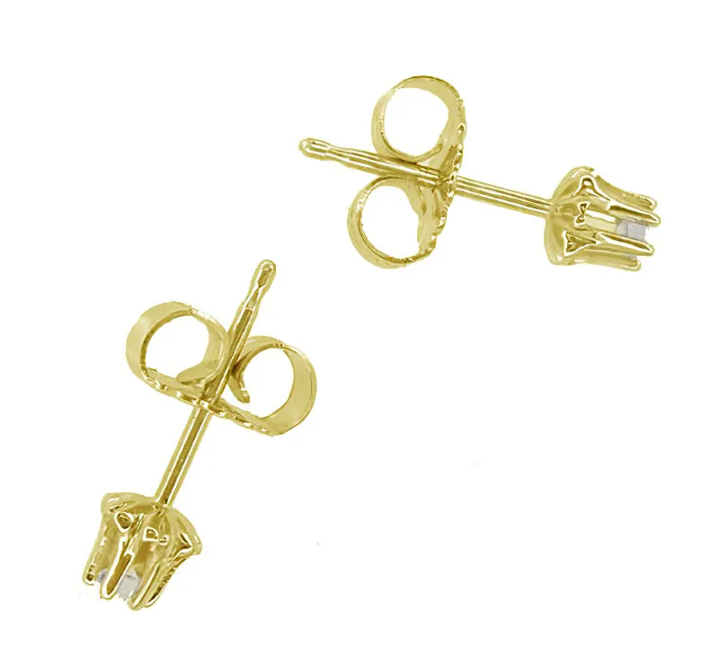 1960's Yellow Gold Buttercup Diamond Stud Earrings