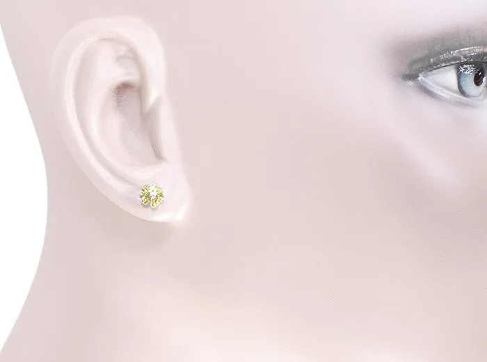 1960's Yellow Gold Buttercup Diamond Stud Earrings