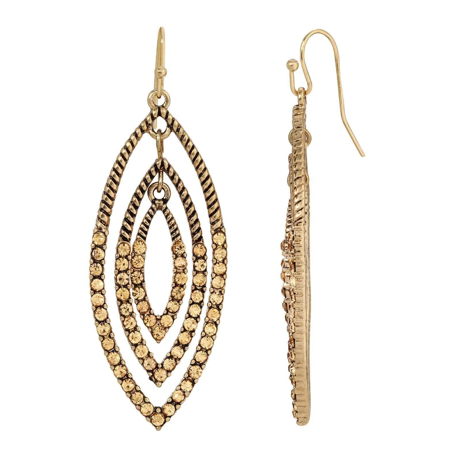 2028 Jewelry Triple Oval Layered Crystal Drop Earrings