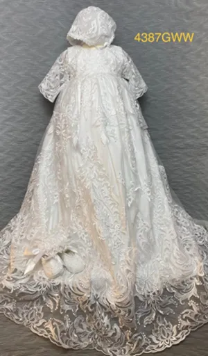 4387 GWW White Satin and Lace Christening Gown