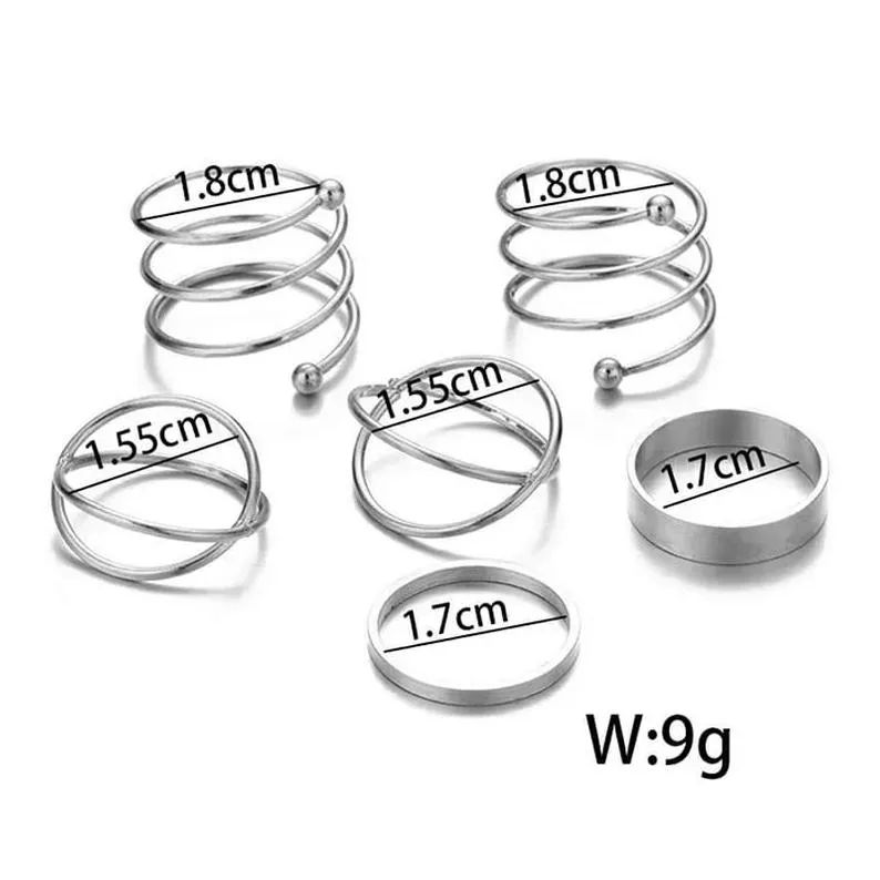 6 Piece Black Spring Punk Band Multi Finger Boho Ring Jewellery