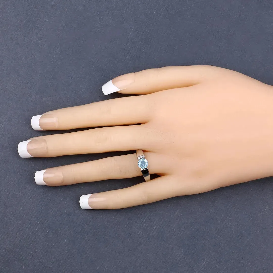 925 Sterling Silver Blue Topaz Solitaire Unisex Ring