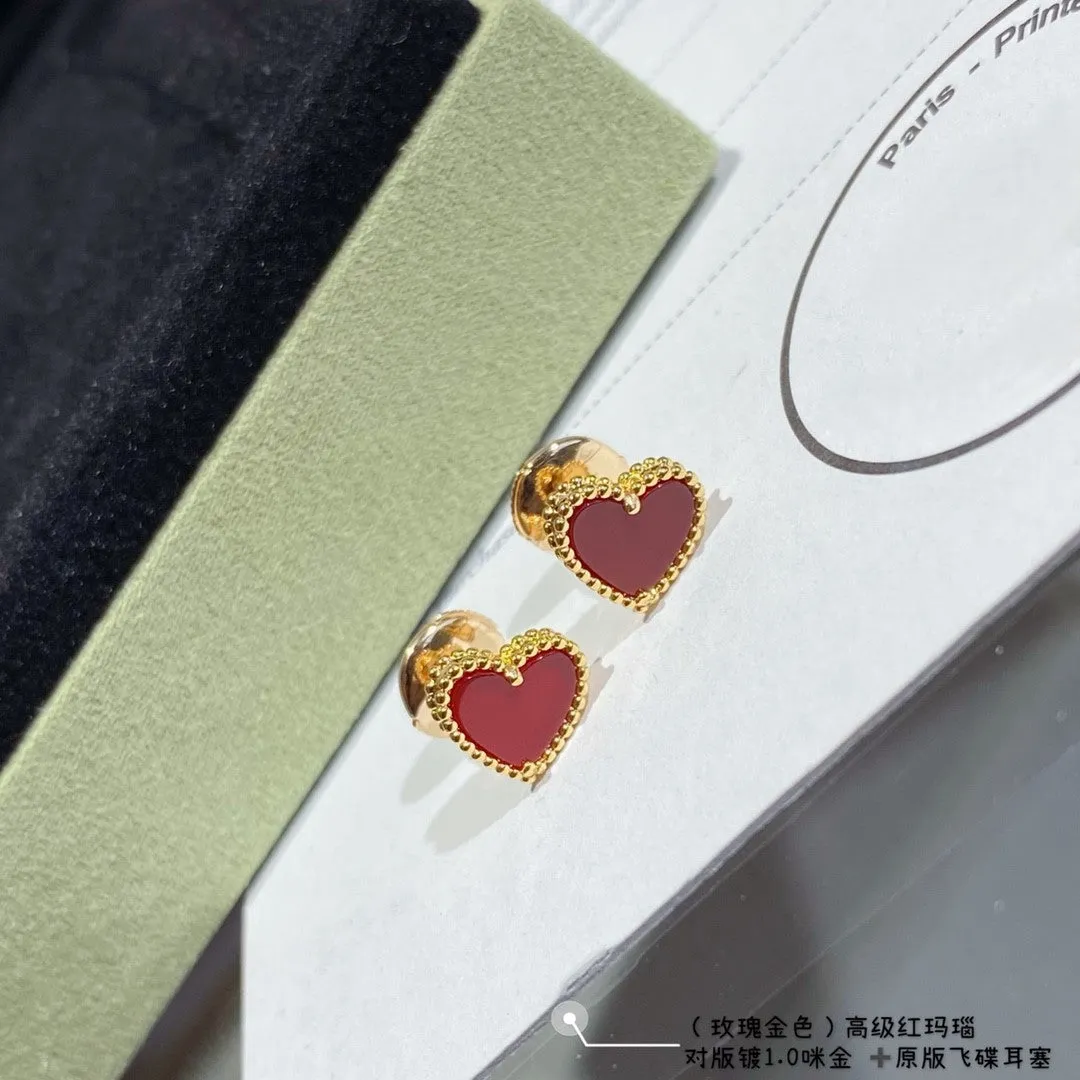 Advanced red agate heart shaped love earrings V gold ML2412231