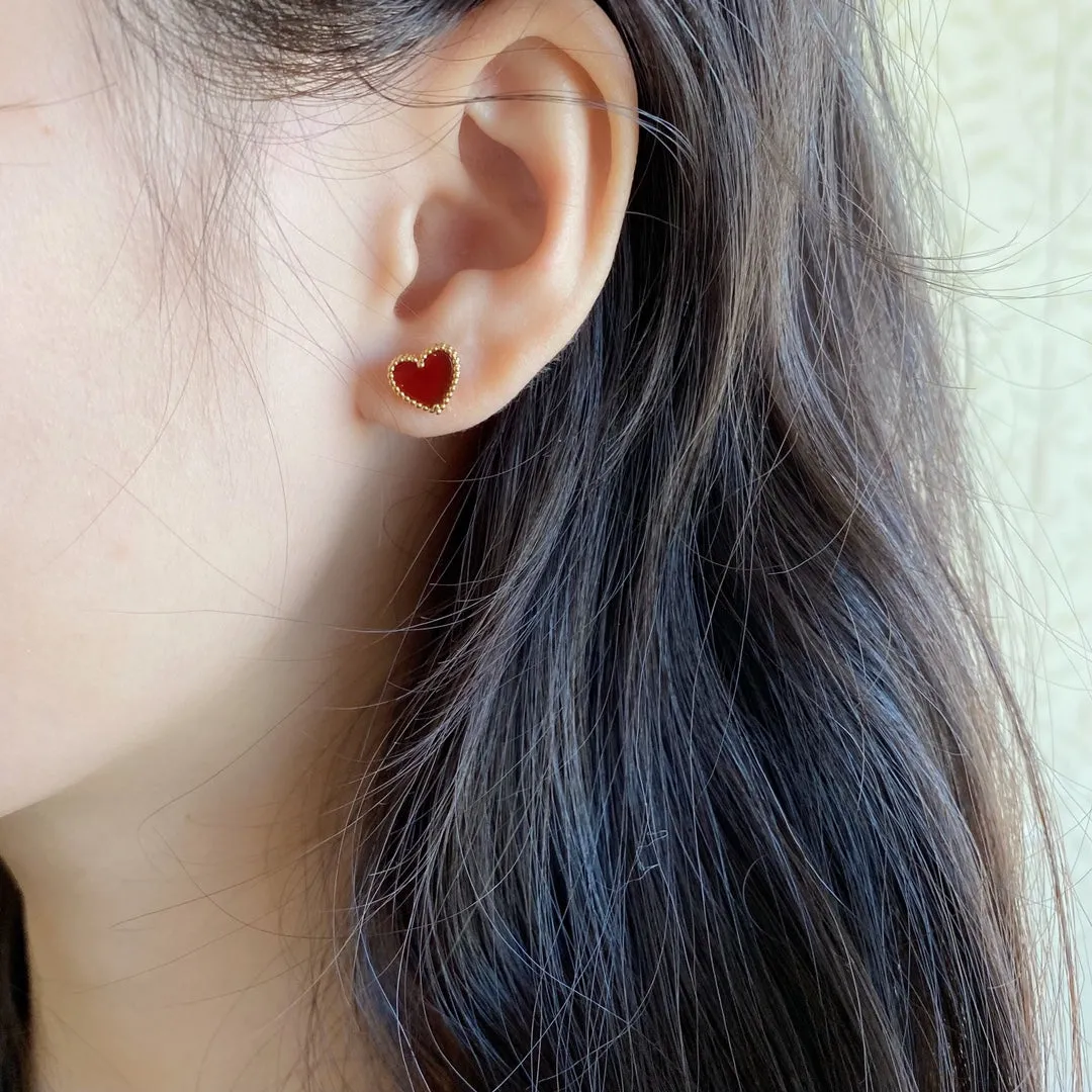 Advanced red agate heart shaped love earrings V gold ML2412231