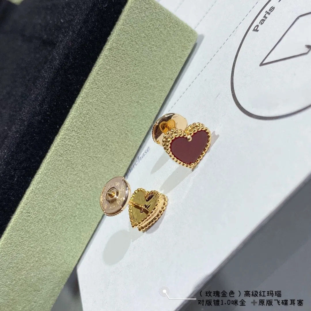 Advanced red agate heart shaped love earrings V gold ML2412231