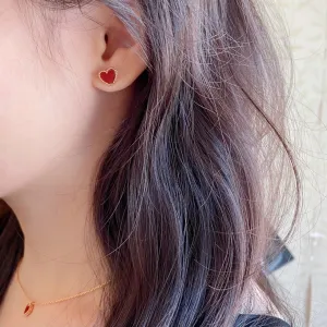 Advanced red agate heart shaped love earrings V gold ML2412231