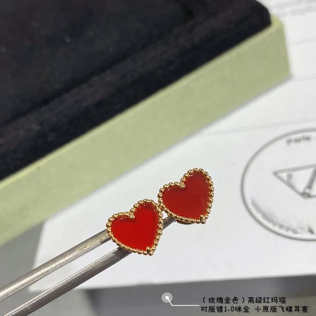 Advanced red agate heart shaped love earrings V gold ML2412231