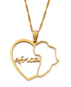 African Map Design Pendant Necklaces
