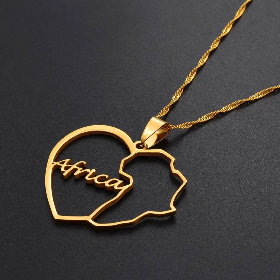 African Map Design Pendant Necklaces