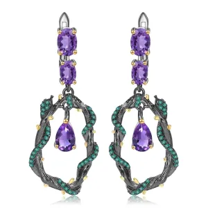 Amethyst Dangling Snake Earrings
