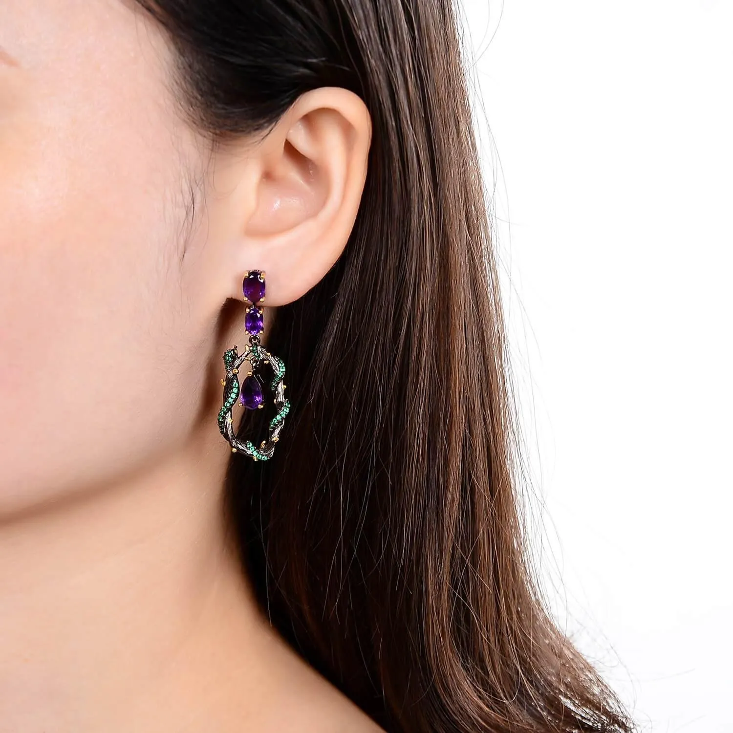 Amethyst Dangling Snake Earrings