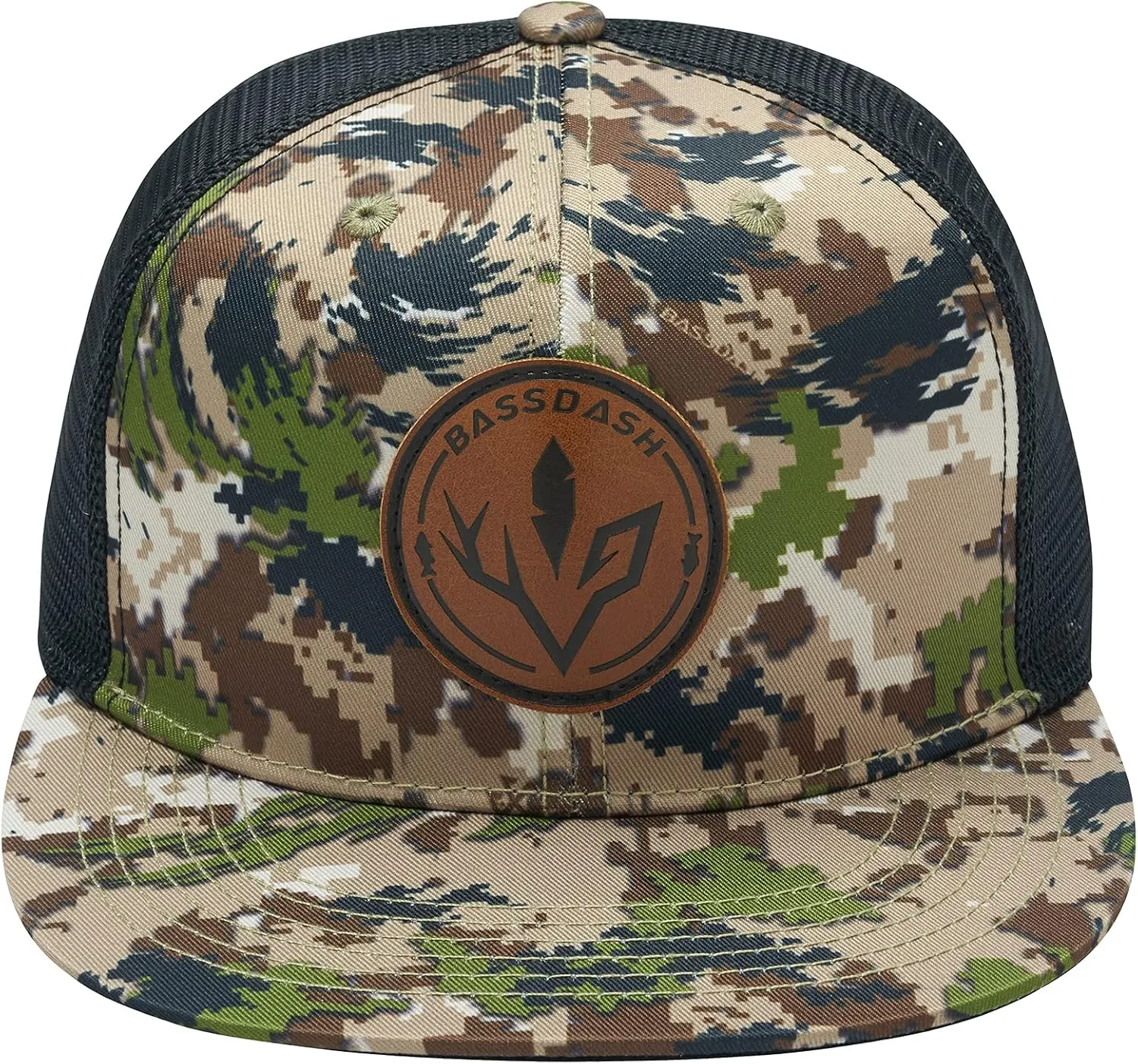 BASSDASH Flat Brim Trucker Cap Adjustable Snapback Hat Mesh Back for Men Women
