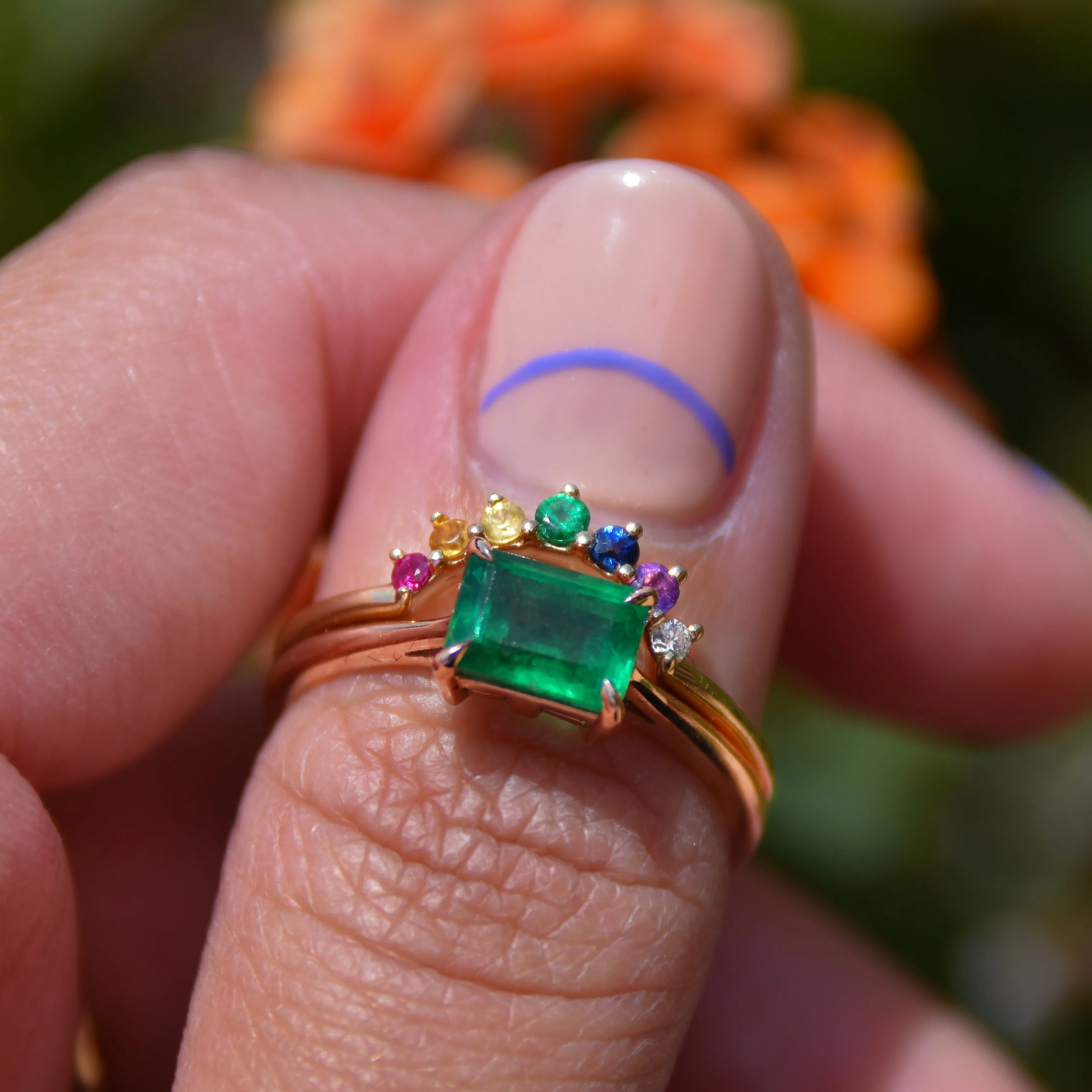 Bea East/West Solitaire Ring - 14k Gold & Emerald (7x5mm)