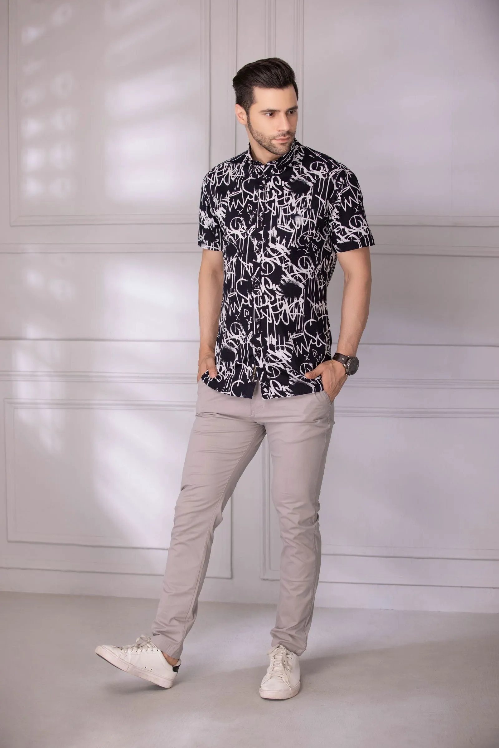 Black and White half sleeve shirt