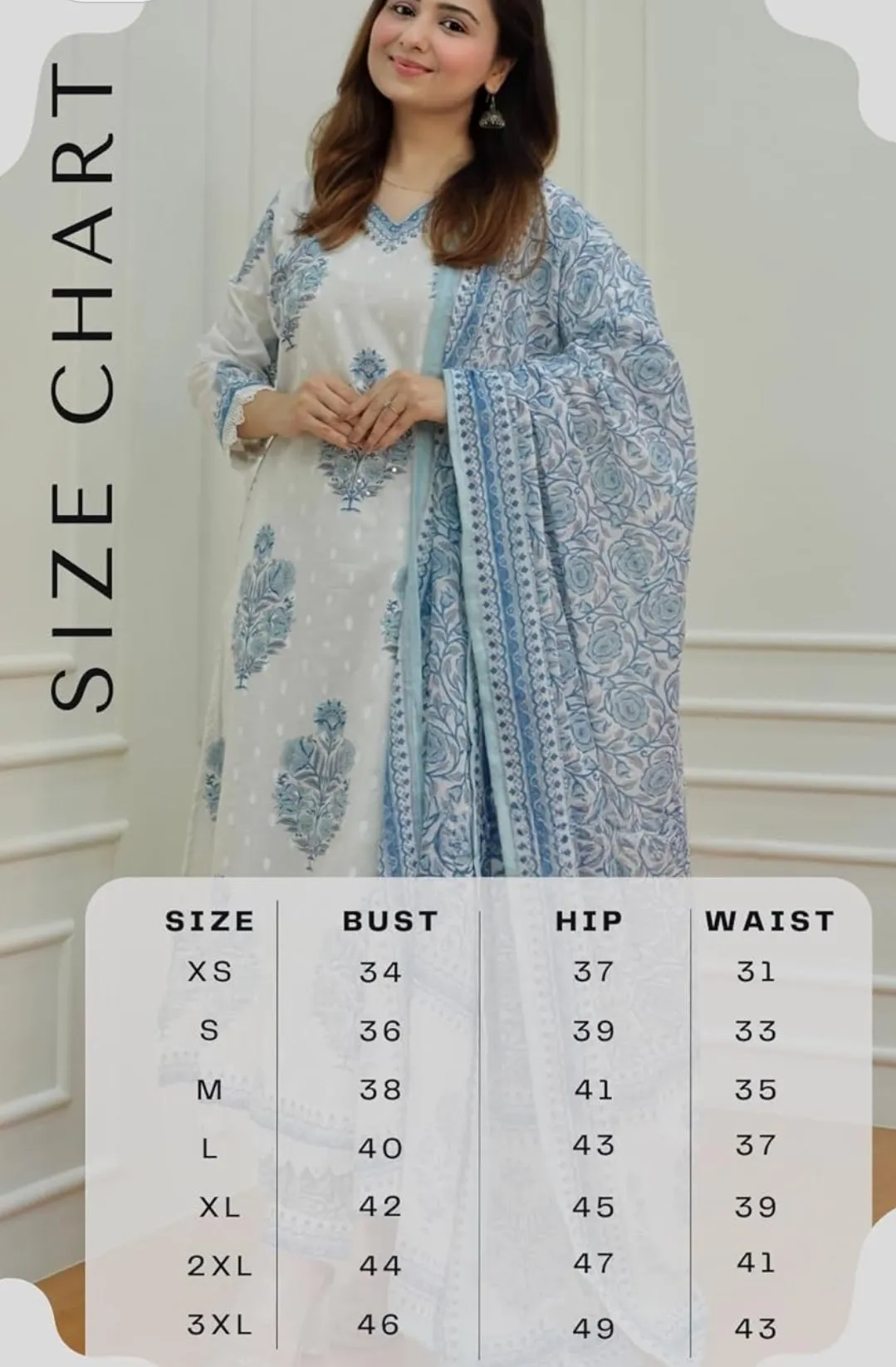 Block Printed V-Neck Cotton Kurta Set