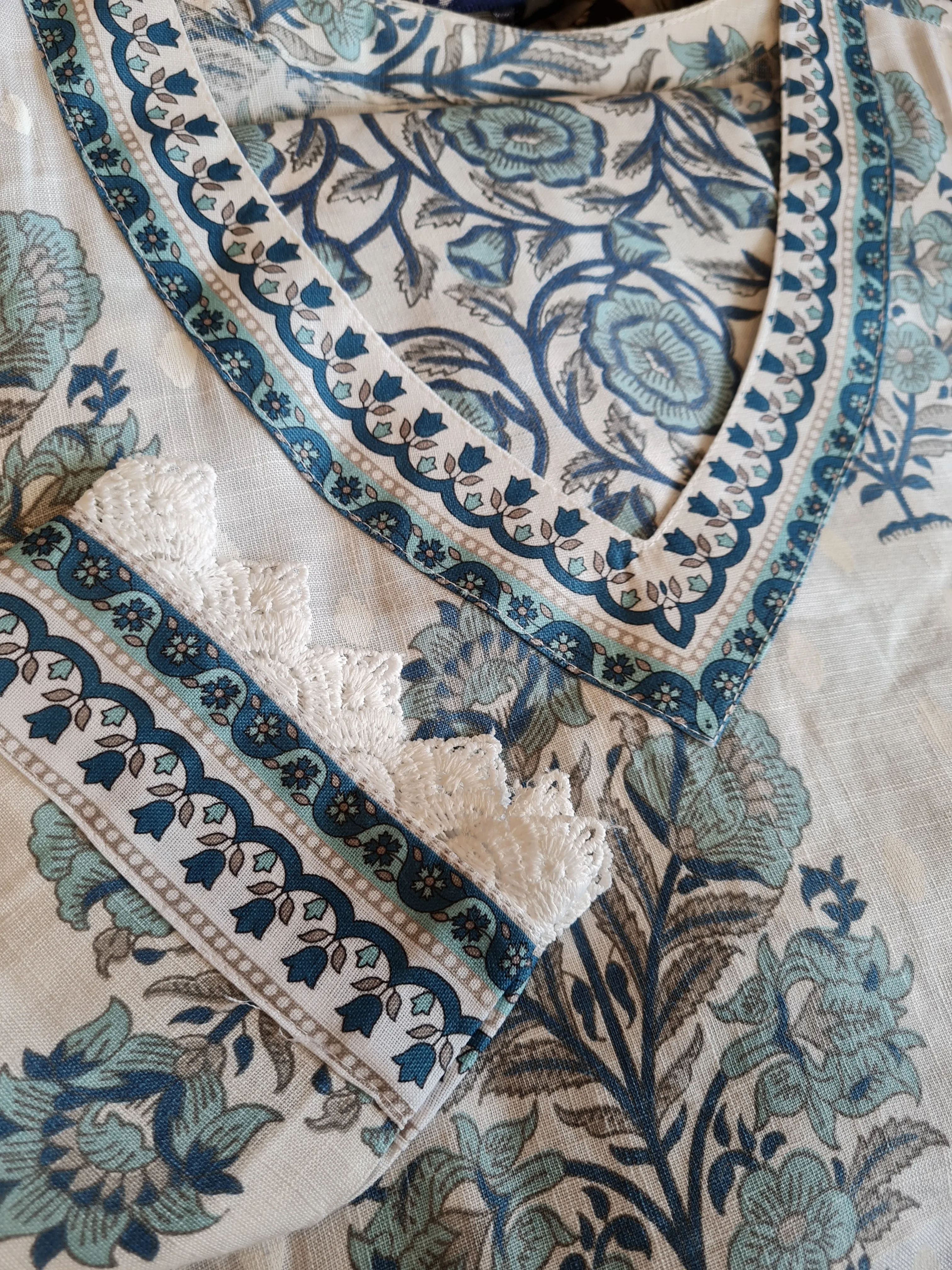 Block Printed V-Neck Cotton Kurta Set
