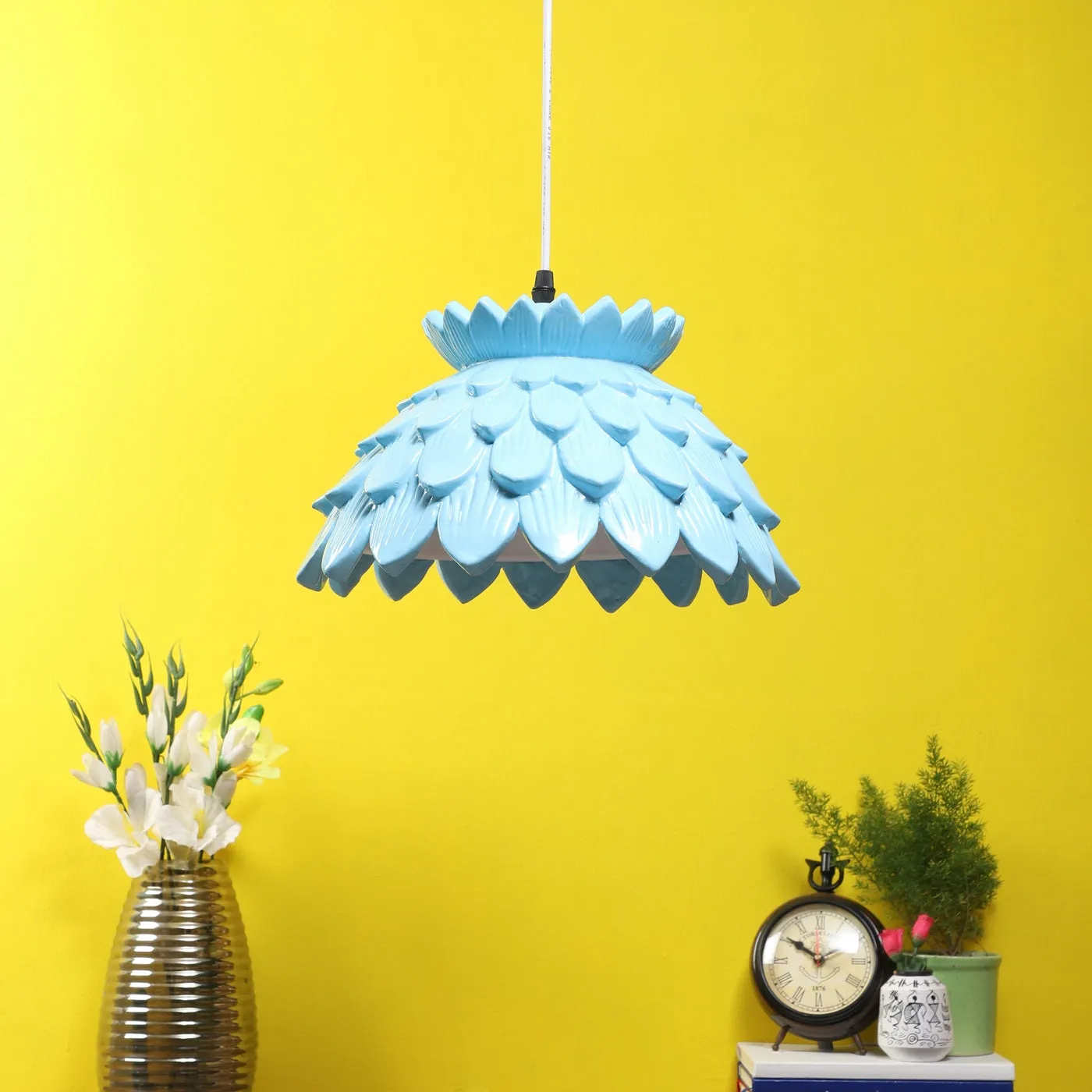 BLUE Metal Hanging Light - JNO-03-bl-wh - Included Bulb