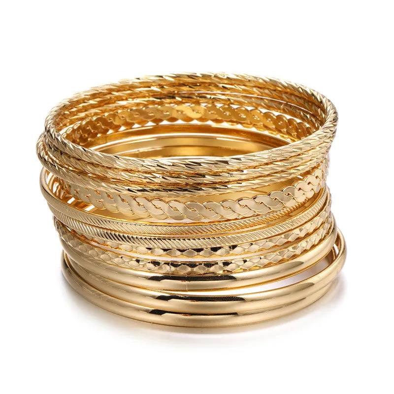 Blue Zone Planet |  14 Bracelet Set Ornaments Bohemian Style Multi-Layer Alloy Lady Bracelet
