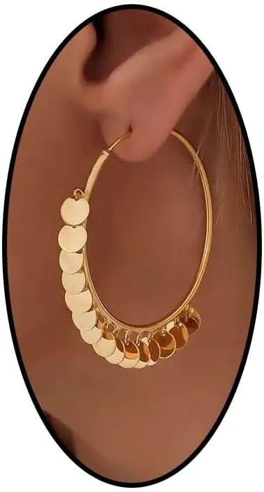 Boho Gold Chandelier Coin Dangle Earrings for Women Ethnic Tassel Round Circle Hoop Drop Earrings Silver Disc Dangling Earrings Jewelry Accessories