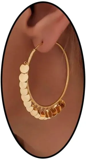 Boho Gold Chandelier Coin Dangle Earrings for Women Ethnic Tassel Round Circle Hoop Drop Earrings Silver Disc Dangling Earrings Jewelry Accessories