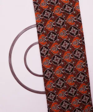 Brown and Orange Ajrakh Print Rayon Fabric