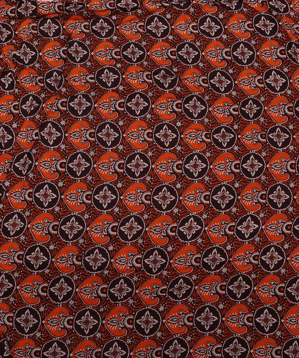Brown and Orange Ajrakh Print Rayon Fabric