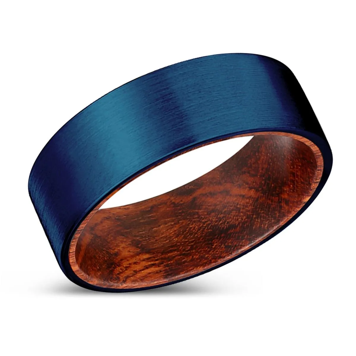 CARNAGE | Snake Wood, Blue Tungsten Ring, Brushed, Flat